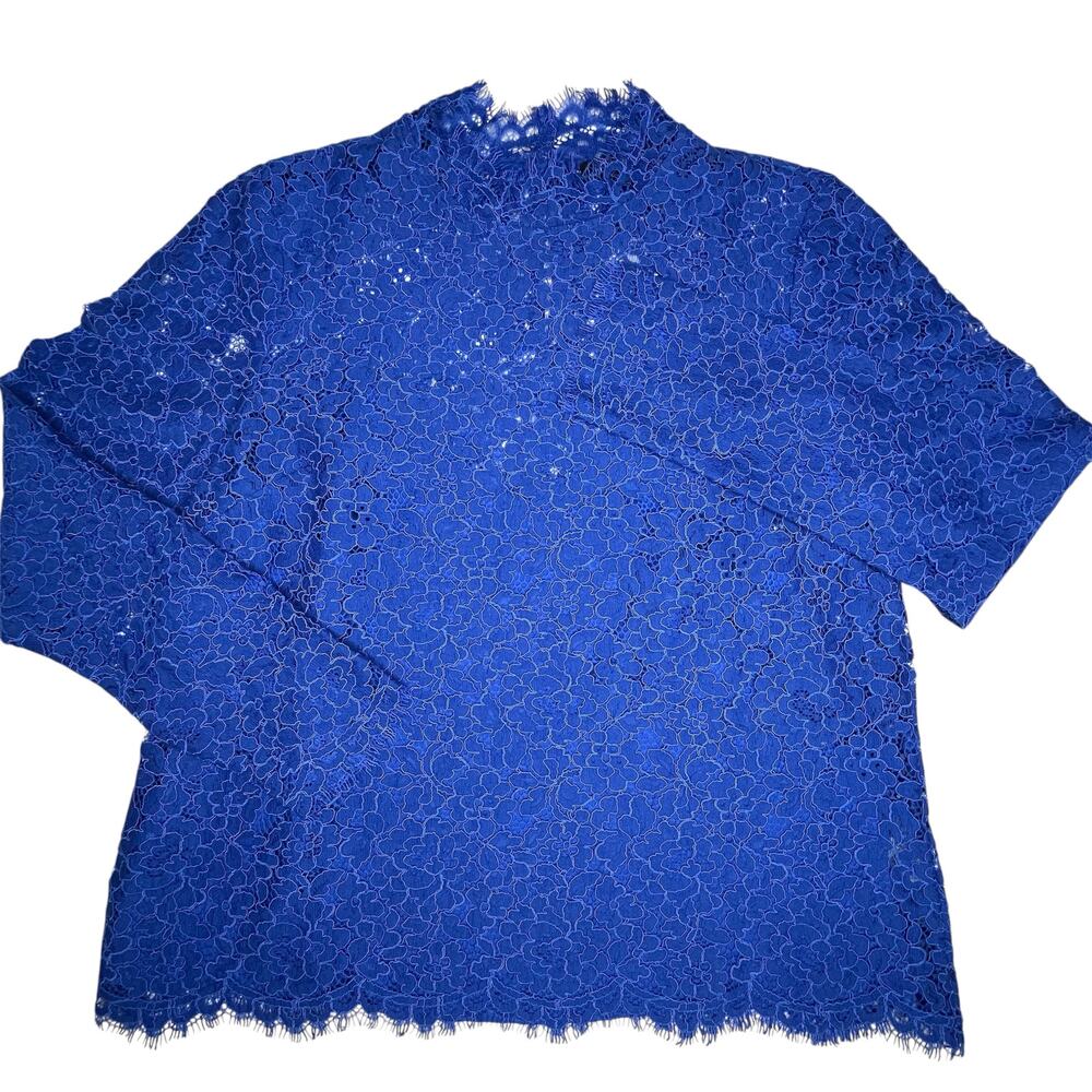 J. Crew Lace Top Long Sleeve Blue  size 8 scalloped mock neck New - Picture 6 of 10